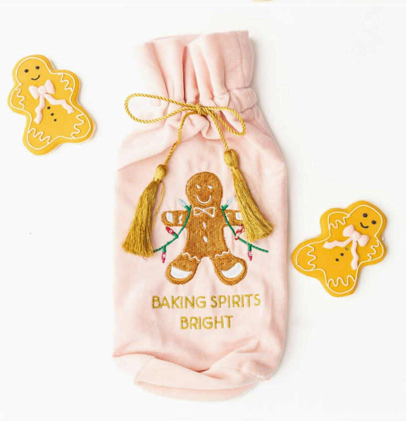 Gingerbread Embroidered Wine Bag