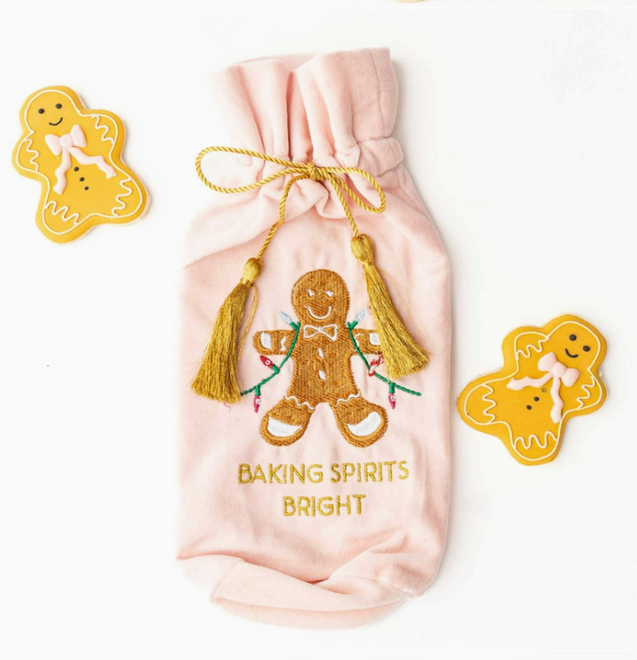 Gingerbread Embroidered Wine Bag
