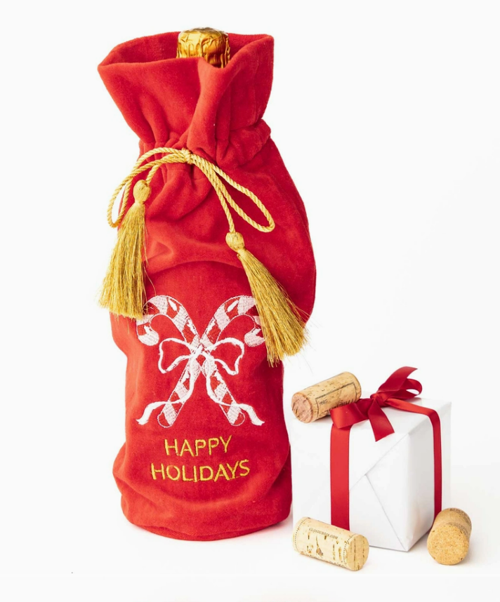 Candy Cane Embroidered Wine Bag