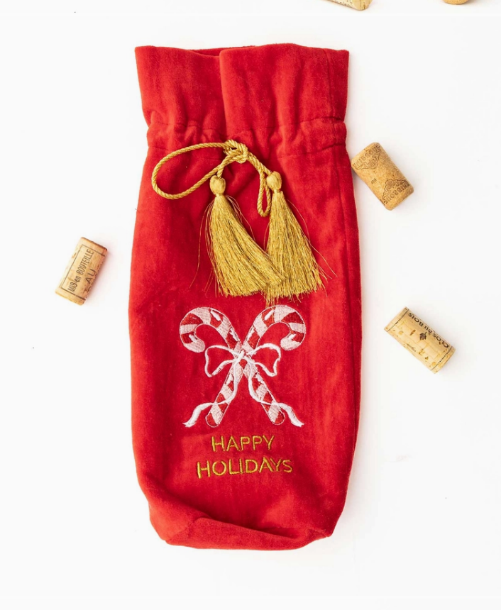 Candy Cane Embroidered Wine Bag