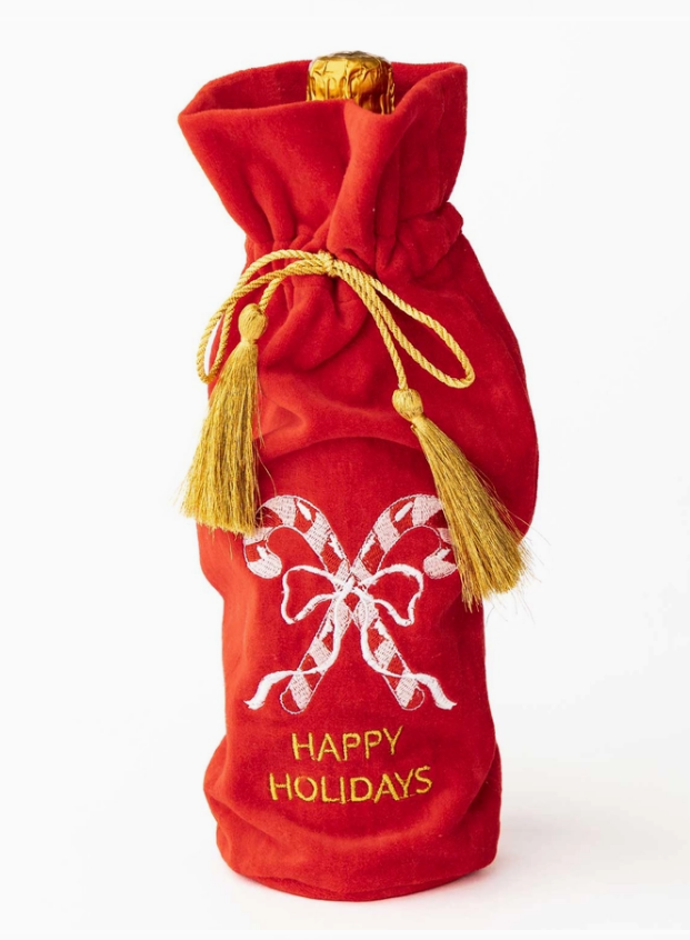 Candy Cane Embroidered Wine Bag
