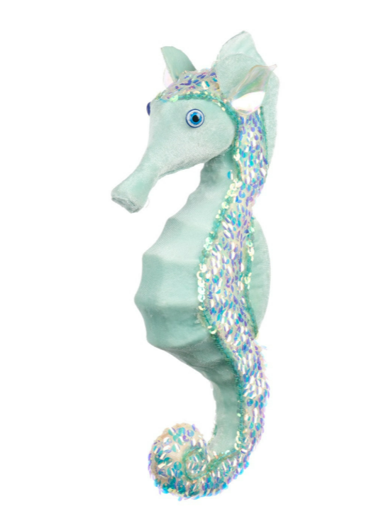 11.5" Farbic Iridescent Seahorse in Sequens and Mint Green
