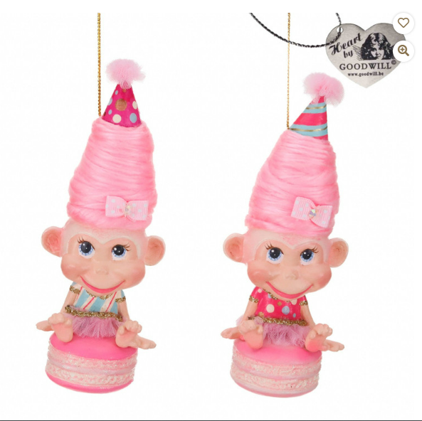 6.25" Cotton Candy Carnival Macaron Monkey Ornament - Choice of 2 Styles