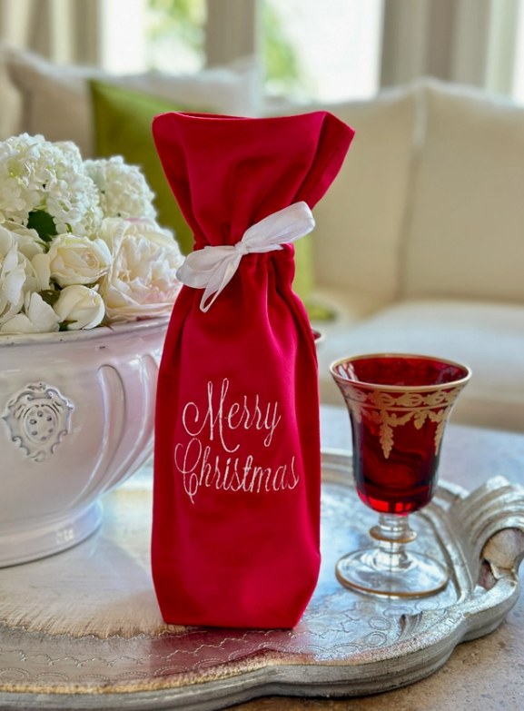 Merry Christmas Velvet Wine Bag