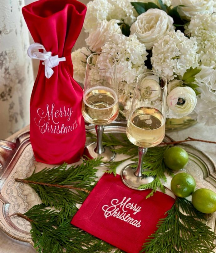 Merry Christmas Velvet Wine Bag
