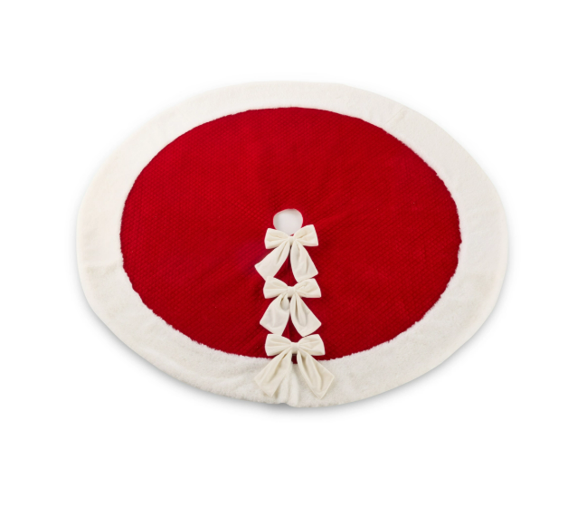 48.5" Red Velvet Tree Skirt with White Bows