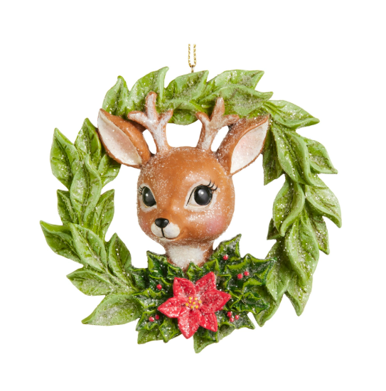 4.25" Deer in Leaf Wreath Ornament