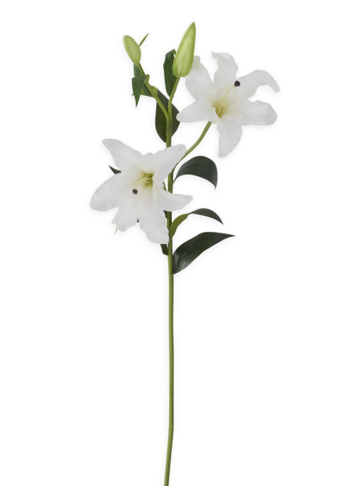 35" White Real Touch Lily Stem w/2 Blooms & 2 Buds