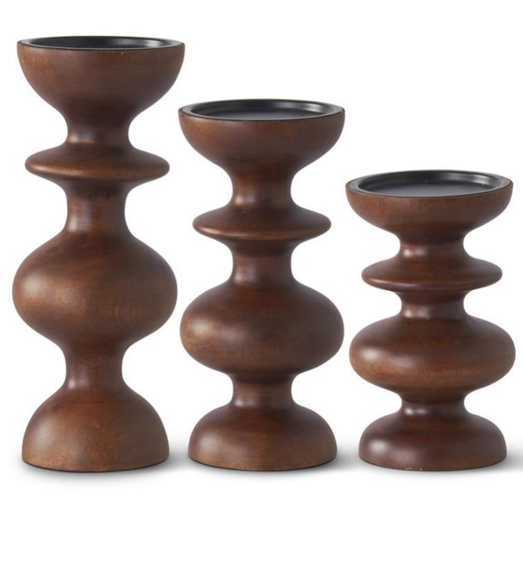 Dark Mango Wood Candleholders - Choice of 3 Sizes