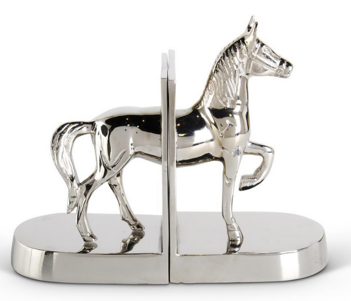 Set of 2 10" Polished Silver Metal Horse Bookends
