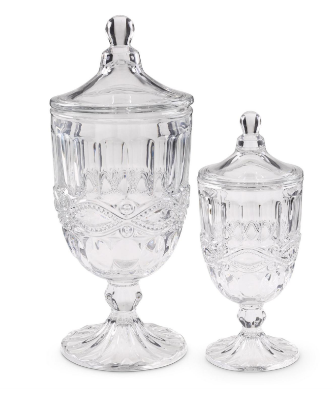 Cast Clear Glass Urns with Lids - Choice of 2 Sizes