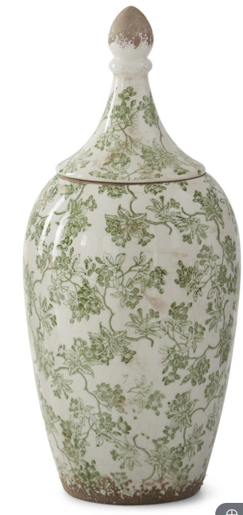 Green & Cream Crackled Ceramic Chinoiserie Ginger Jars - Choice of 2 Styles