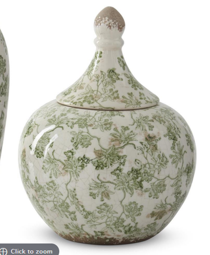 Green & Cream Crackled Ceramic Chinoiserie Ginger Jars - Choice of 2 Styles