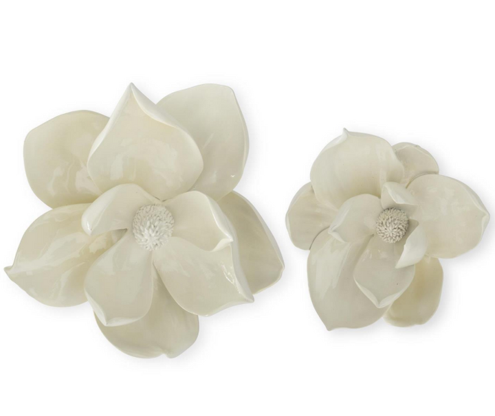 White Resin Wall Hanging Magnolia Blooms - Choice of 2 Sizes