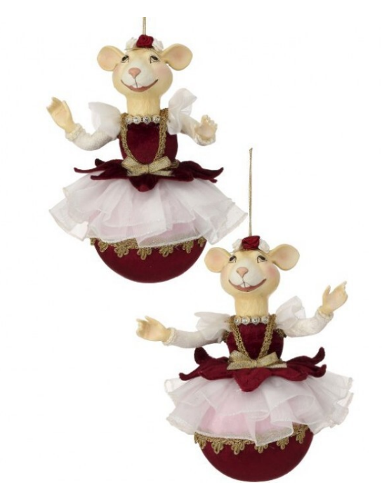 8" Velvet Ballerina Mice Ornament