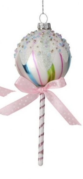 6" Glass Lollipop with Glitter Ornament - Choice of Two Styles