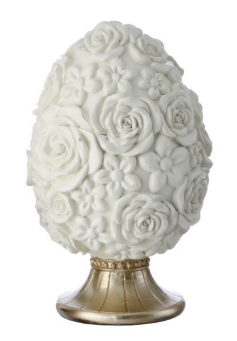 6.5" Resin Chocolate Egg with Rose Pattern - Choice of Chocolate or Ivory