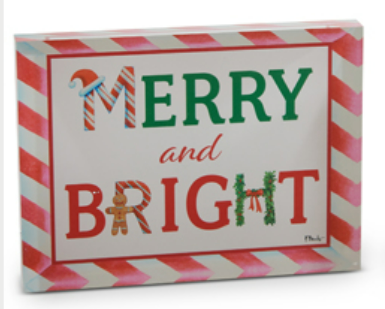 RAZ 8" Candy Cane Greeting Blocks - Choice of  Merry & Bright OR Holly Jolly