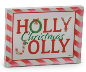 RAZ 8" Candy Cane Greeting Blocks - Choice of  Merry & Bright OR Holly Jolly