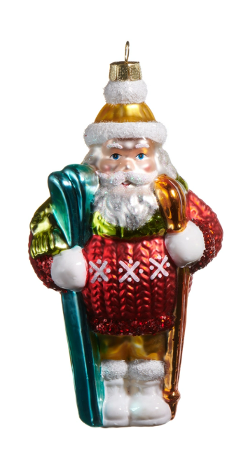RAZ 6" Ski Santa Ornament  - Choice of  Green or Red Sweater Santa