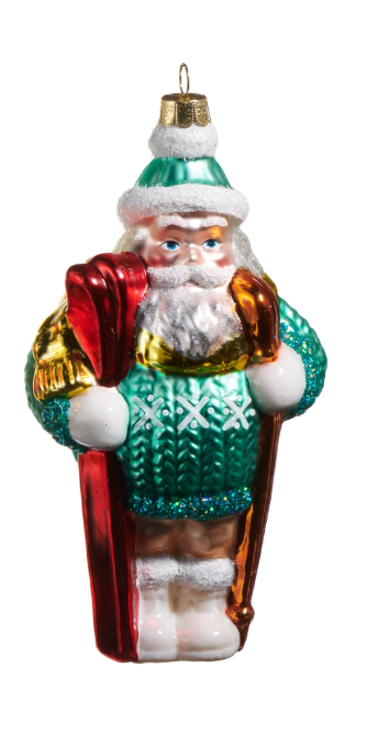 RAZ 6" Ski Santa Ornament  - Choice of  Green or Red Sweater Santa