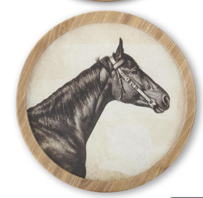 15.75" Round Natural Framed Horse Head Prints - Choice of 4 Styles