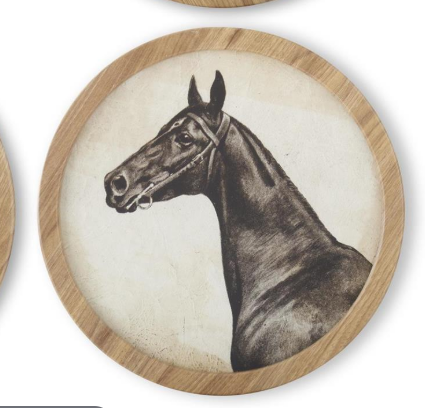 15.75" Round Natural Framed Horse Head Prints - Choice of 4 Styles
