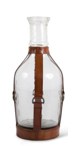 Glass Decanters with Leather Straps and Metal Buckle Accent - Choice of 4 Sizes