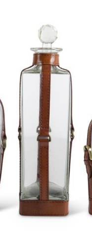 Glass Decanters with Leather Straps and Metal Buckle Accent - Choice of 4 Sizes