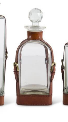 Glass Decanters with Leather Straps and Metal Buckle Accent - Choice of 4 Sizes