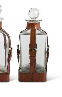 Glass Decanters with Leather Straps and Metal Buckle Accent - Choice of 4 Sizes