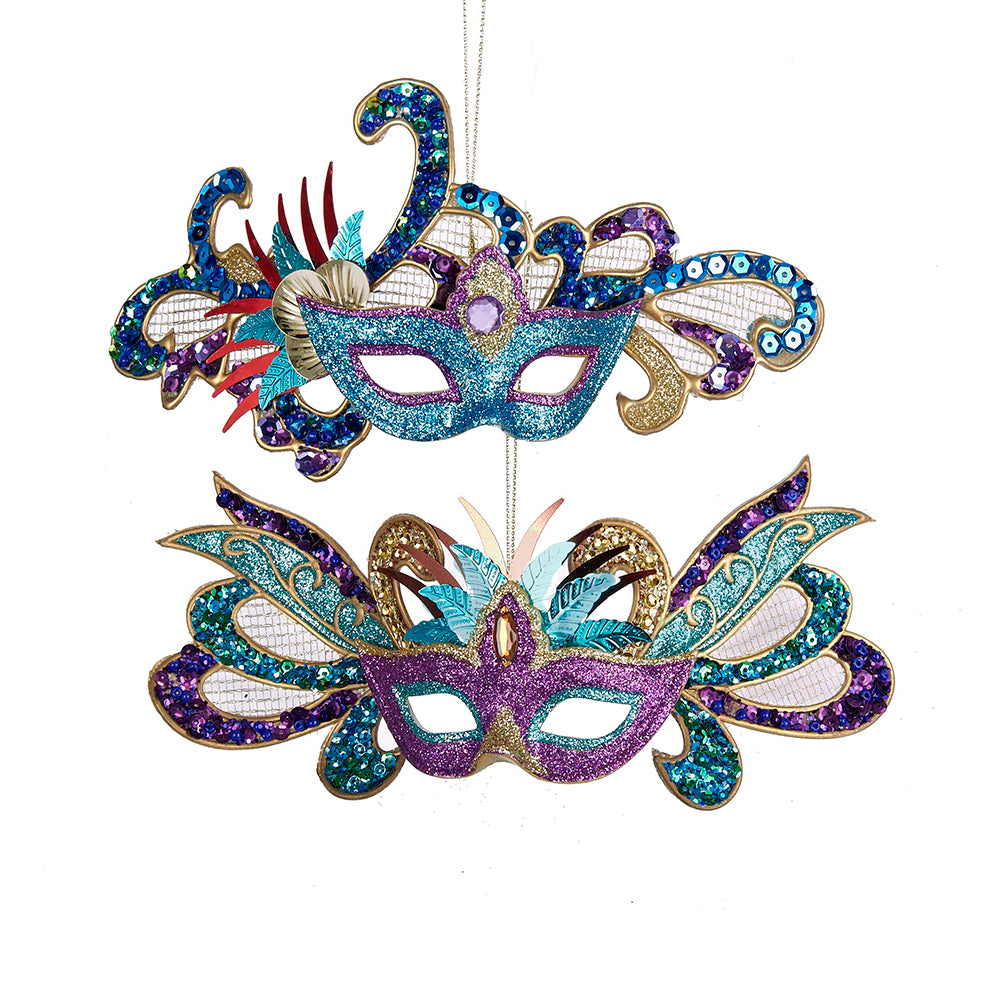 8.25" Glittered and Sequined Carnival Mask Ornaments - Choice of 2 Colors