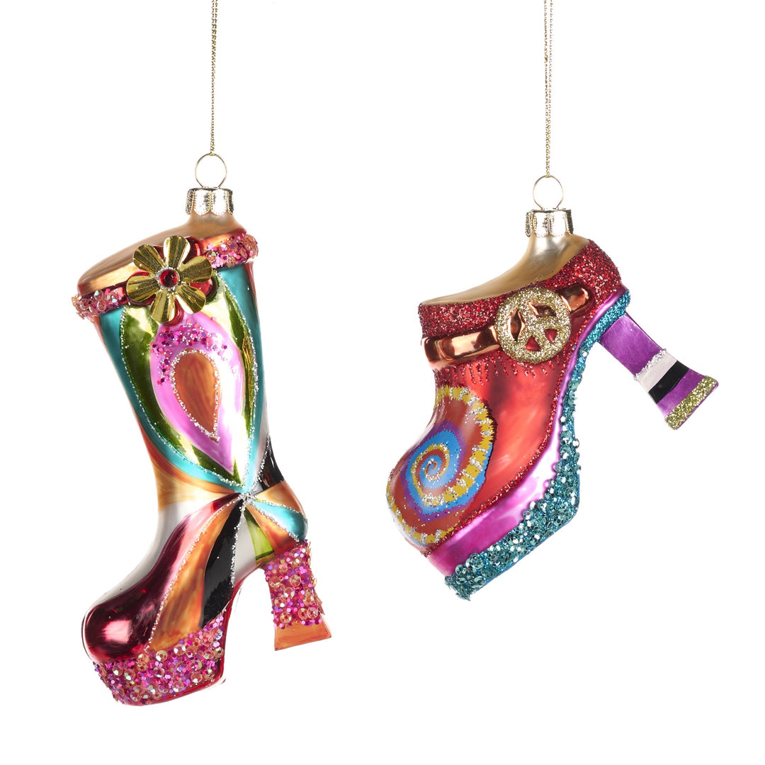 5.5" Glass Rainbow Platform Boot/Shoe Ornament - Set of 2