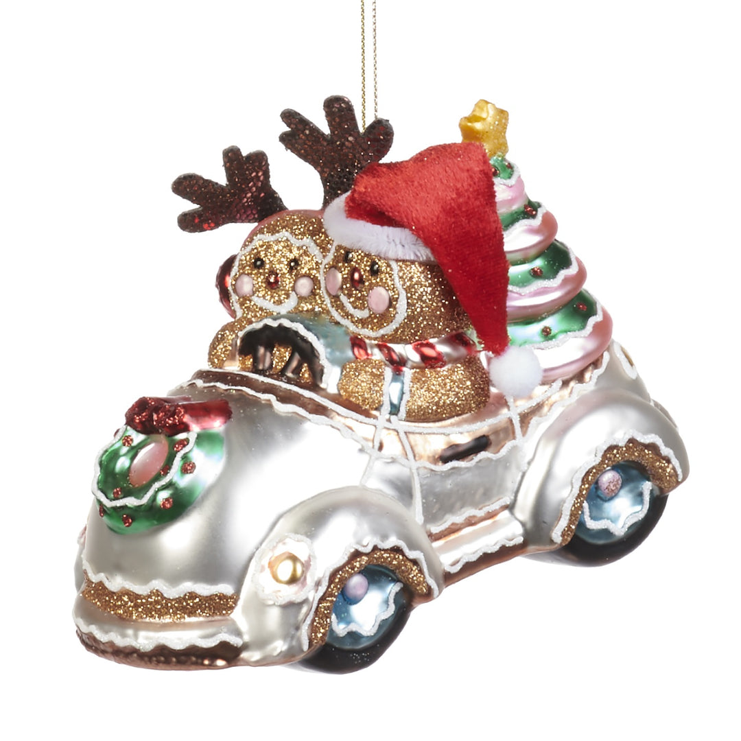 6" Glass Christmas Gingerbread Men in Car Ornament