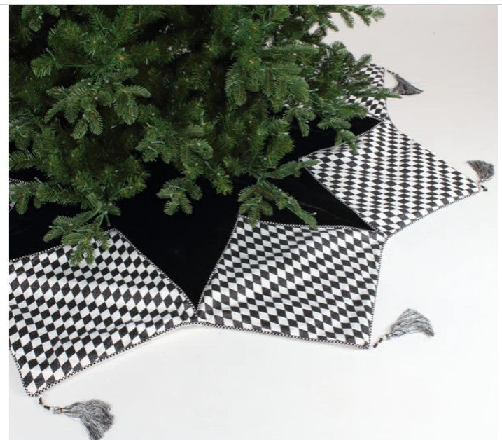 72" Black and White Jester Tree Skirt with Tassels