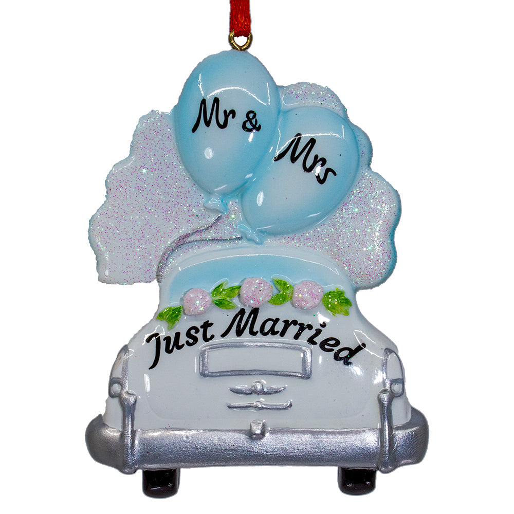 4.5" "Mr. and Mrs. Just Married" Wedding Car Ornament For Personalization