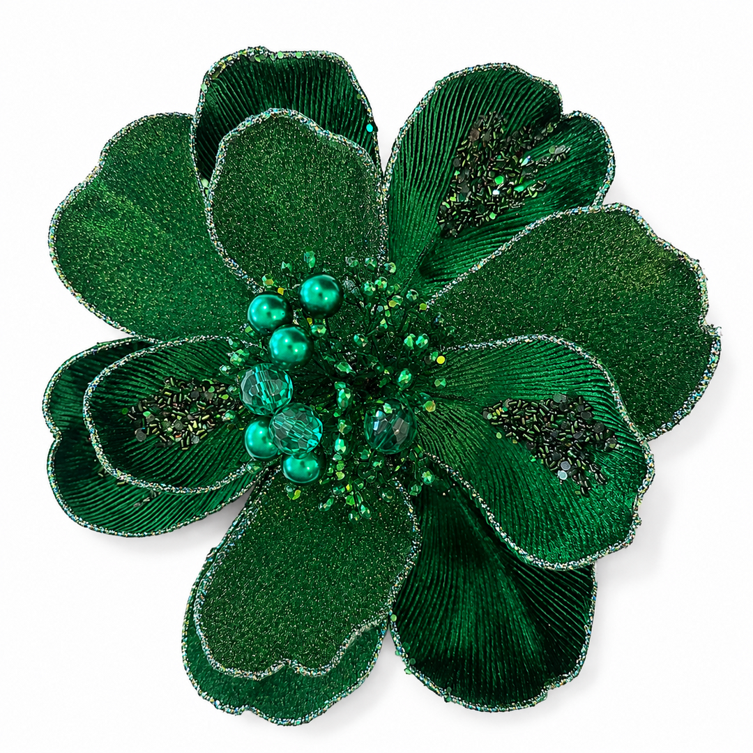 10" Grand Magnolia with Clip in Emerald Green