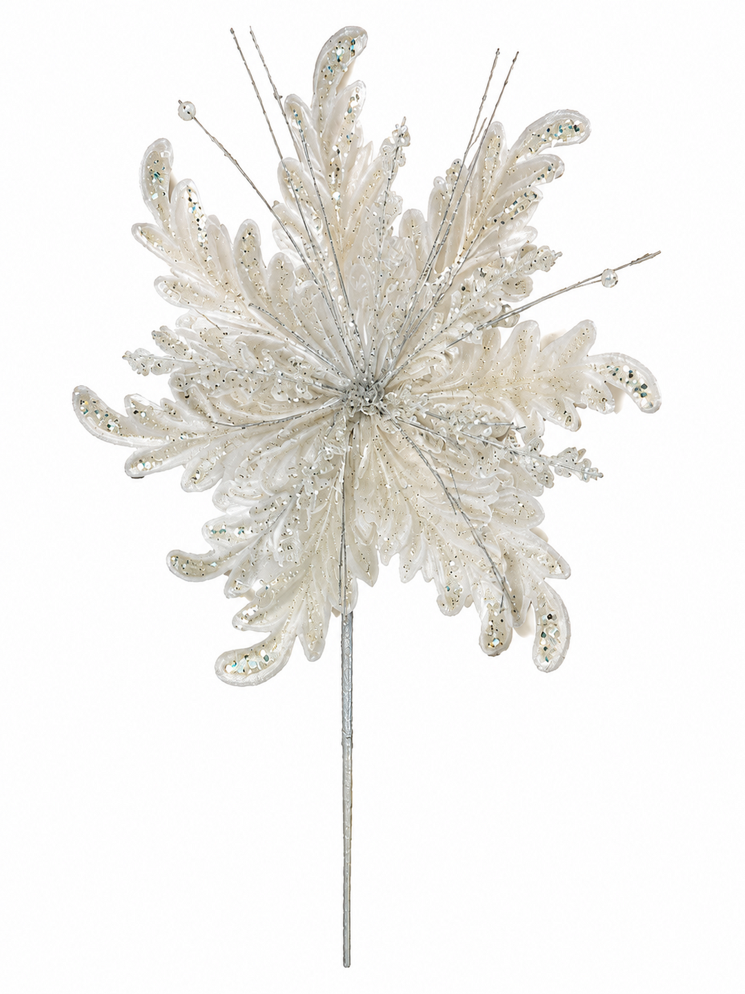 20" Fancy Floral Clip in White