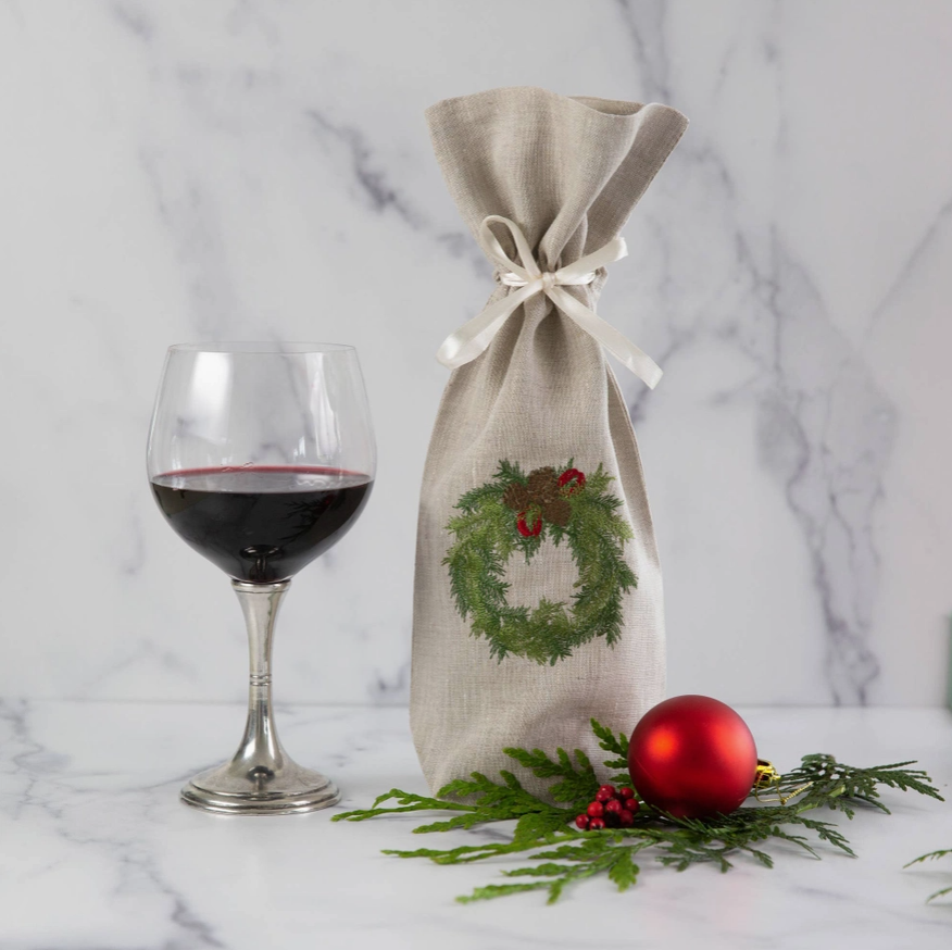 Wine Bag with Juniper Wreath
