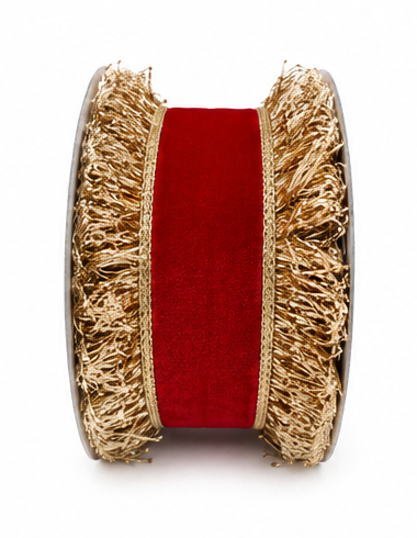 4" X 10 YDS Red Velvet DBL Sided TRrm with Gold Metallic Back