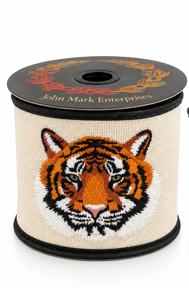 4" x 5 YDS Embroidered Tiger Canvas Fused Dupion