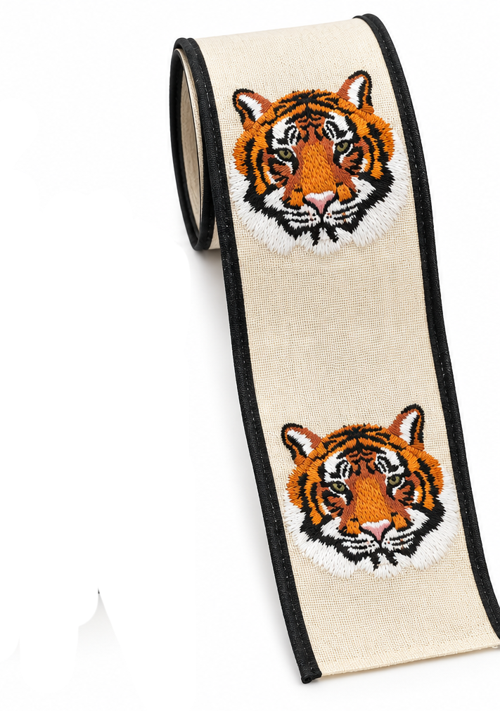 4" x 5 YDS Embroidered Tiger Canvas Fused Dupion