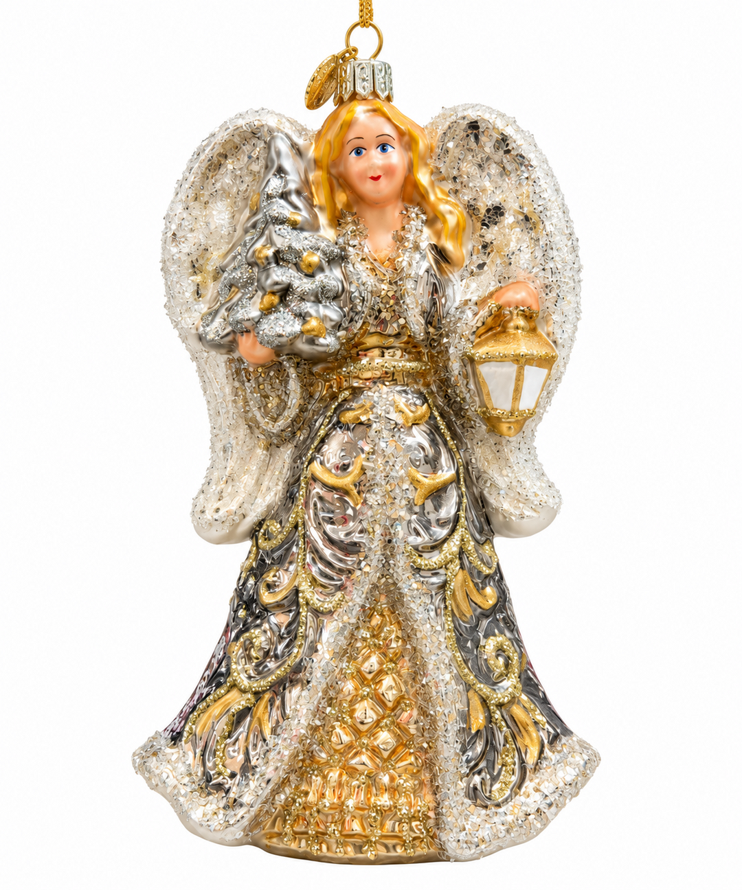 Silver and Gold Angel with Tree and Lantern