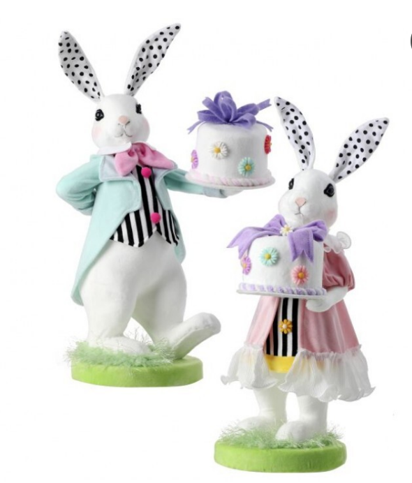 15.75" Styro Dressed Bunyy with Cake - Choice of Boy or Girl Bunny