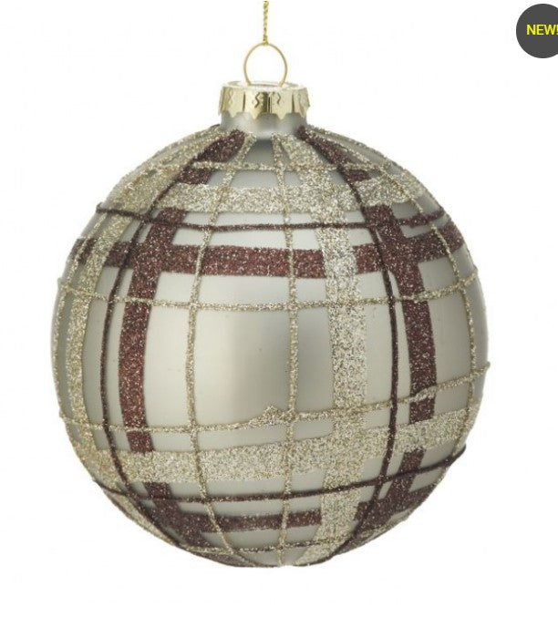 4" Glass Plaid Regents Park Ball Ornament