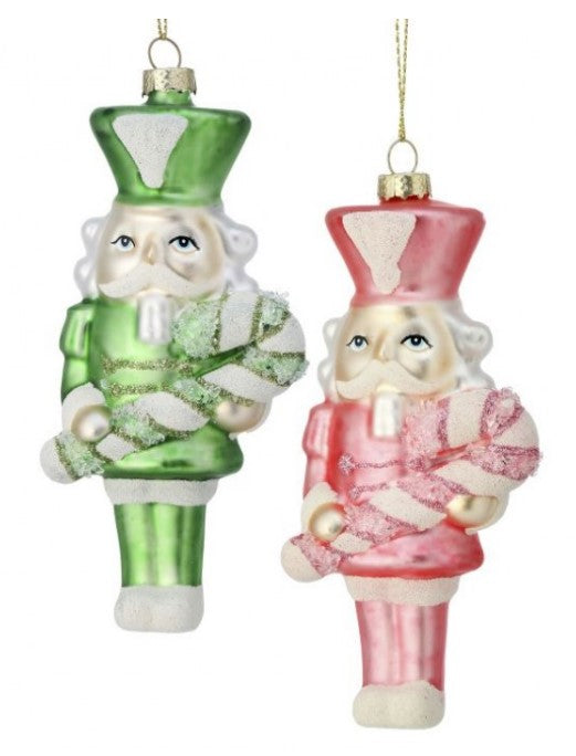 6" Glass Holiday Sweets Nutcracker Ornament - Choose from Mint Green or Pink