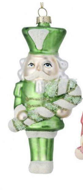 6" Glass Holiday Sweets Nutcracker Ornament - Choose from Mint Green or Pink