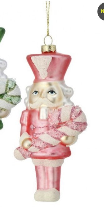 6" Glass Holiday Sweets Nutcracker Ornament - Choose from Mint Green or Pink