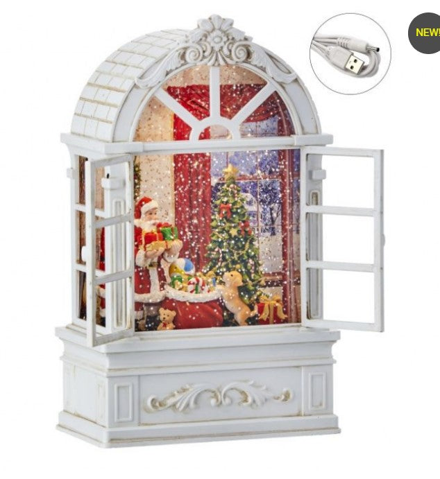 9" Santa Arch Window Water Globe - Battery Operated and USB