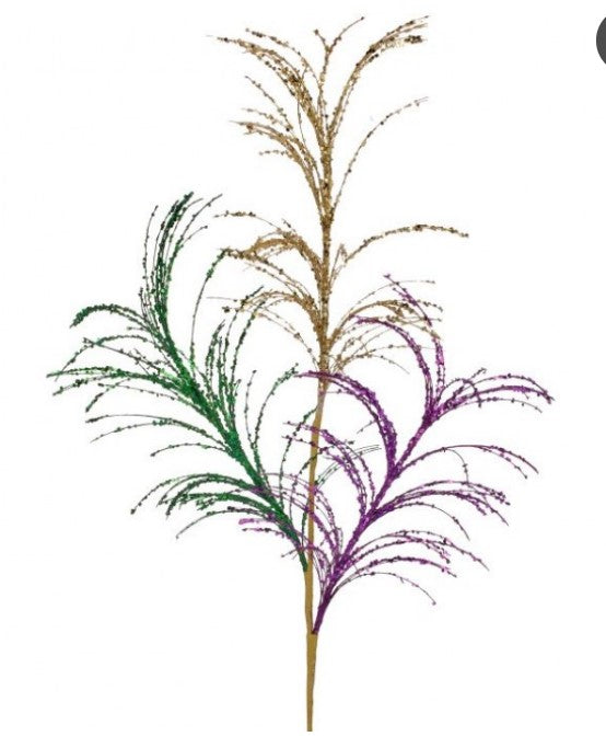 34"  Glitter Mardi Gras Grass Spray